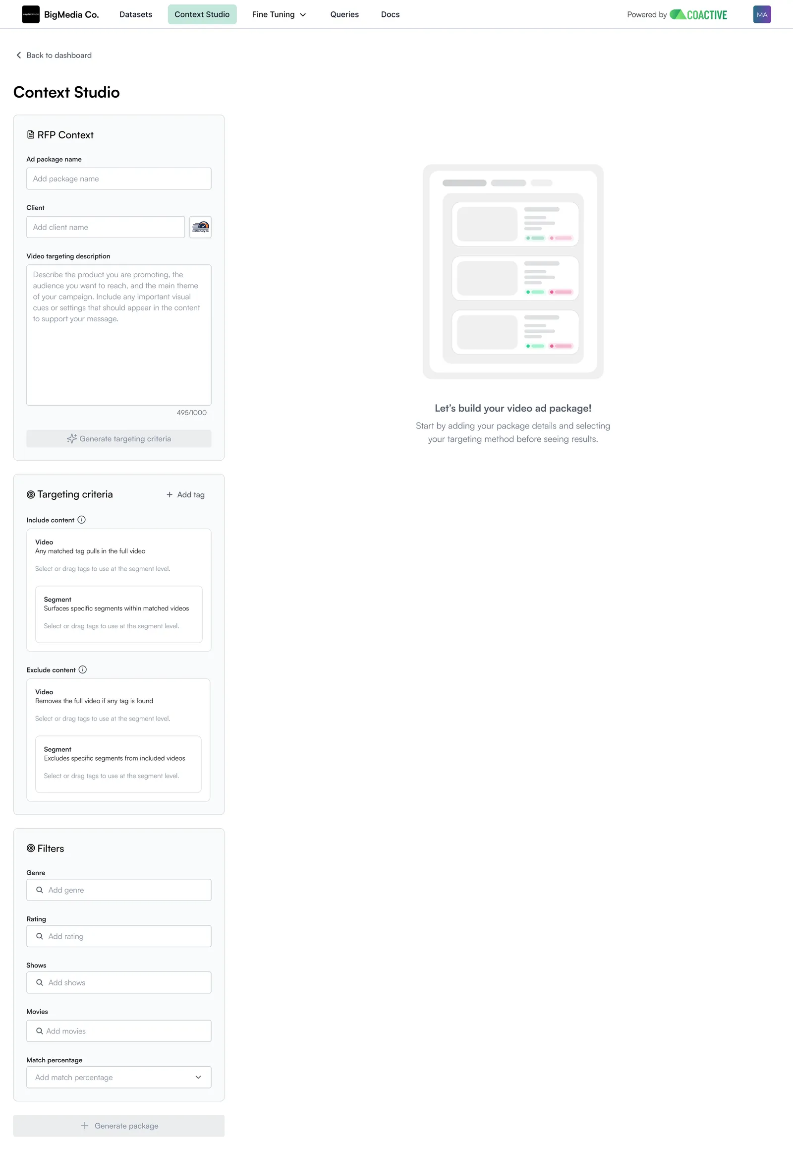 Context Studio new package form