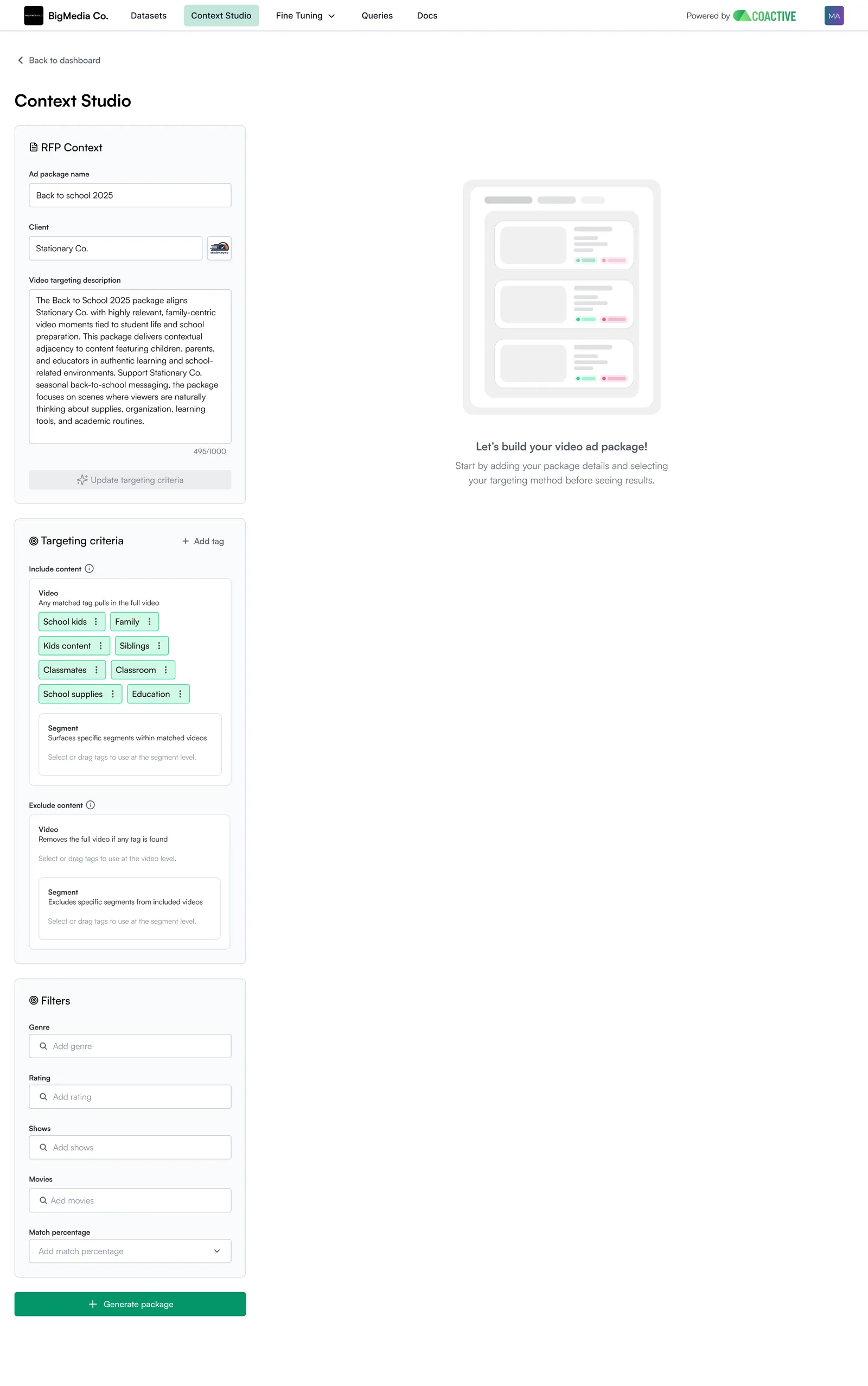 Targeting criteria with generated tags