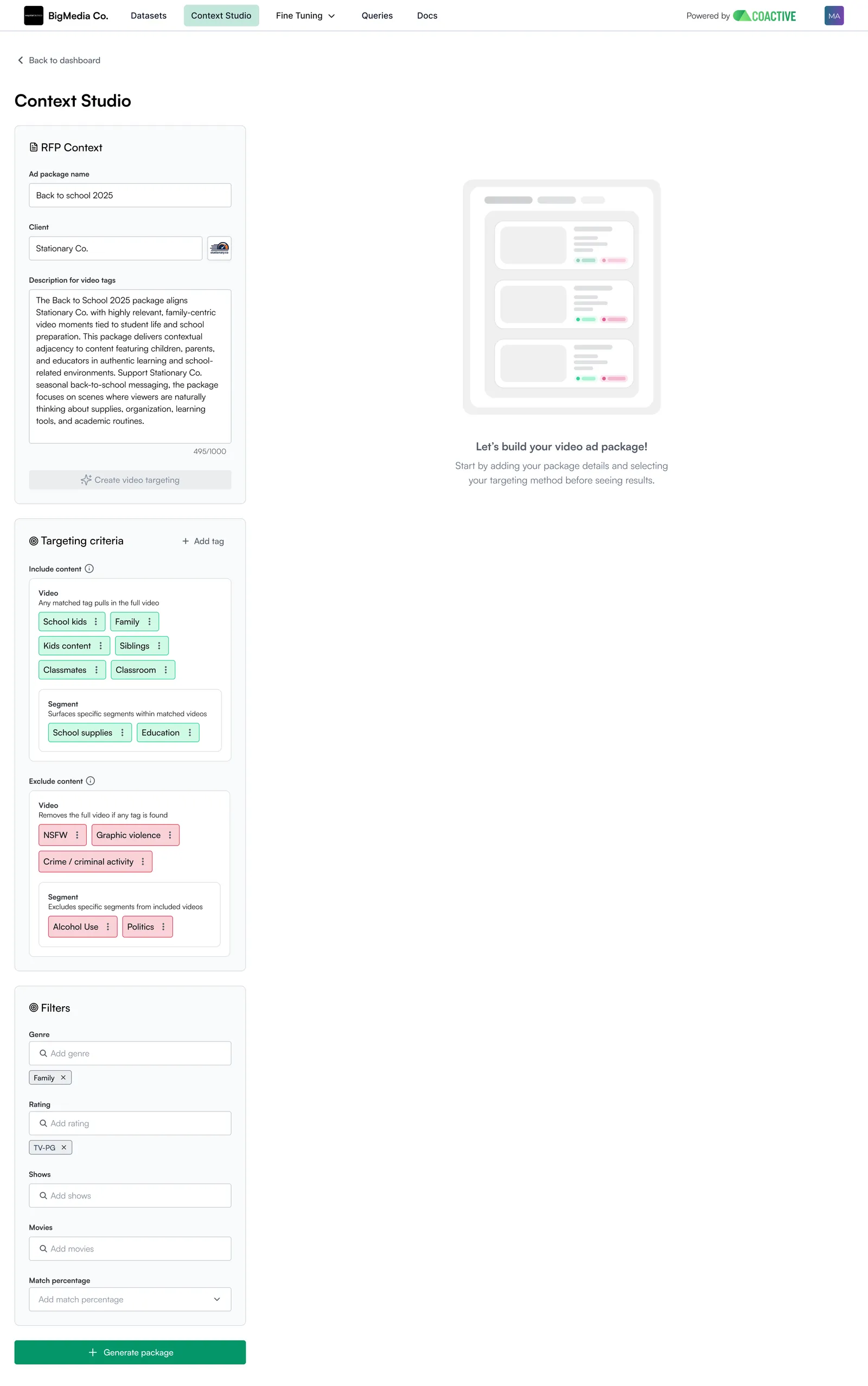 Metadata filters section