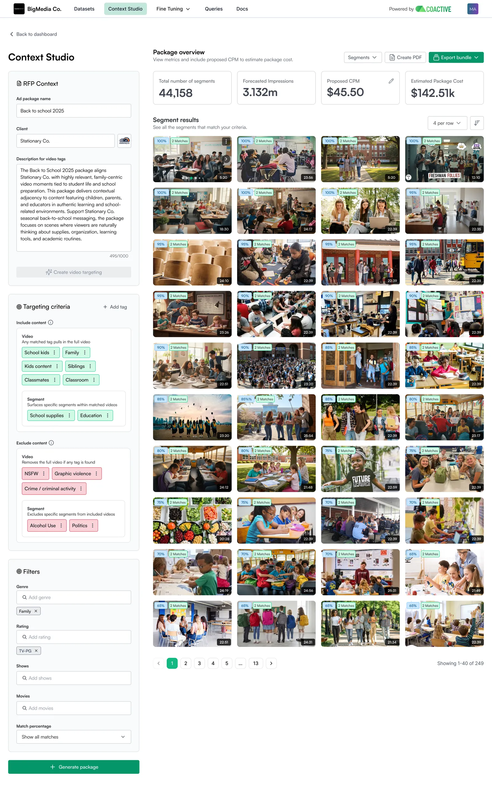 Package overview with segment results